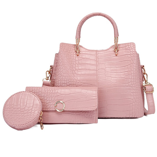 Bag Leather Going Women's out Set PU Purse Office Pcs 3