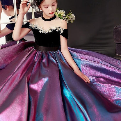 Party Sleeve Girls' Short Color Solid Dress Kids