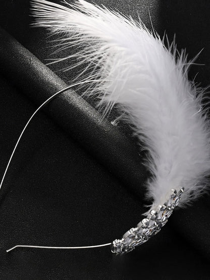Women's Clip Crystal White Hair Feather - Vintage
