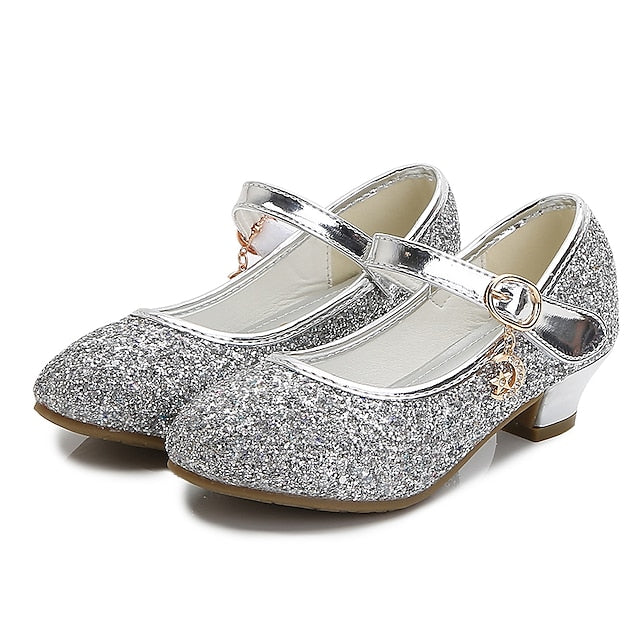 Mary Glitter Heel Sparkly Low Girls' Jane Shoes