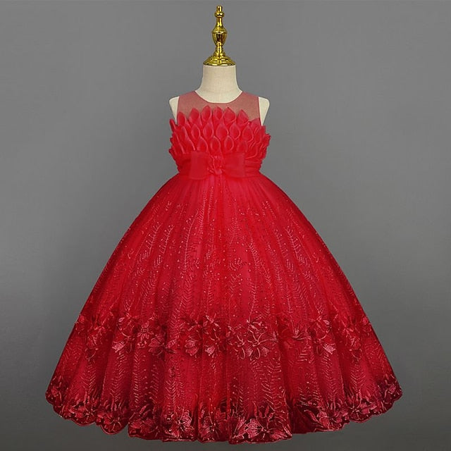 Girl Girls' Solid Flower Kids Dress Colored