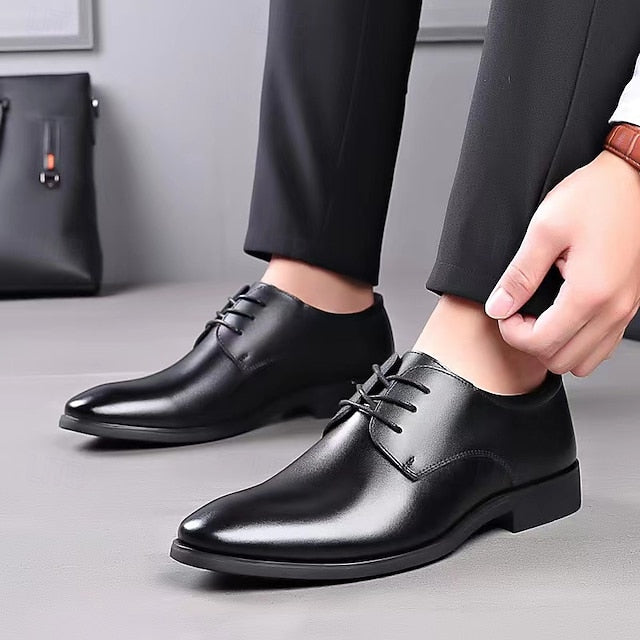 – Shoes Men's Glossy Black Classic Lace-Up Derby Formal