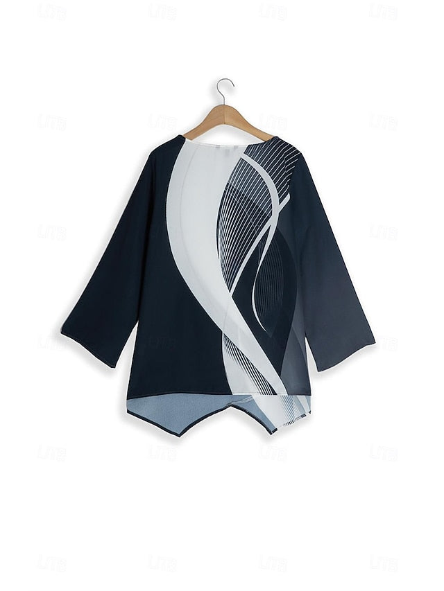 Women's Blouse Long Sleeve Asymmetrical Hem Chiffon Basic