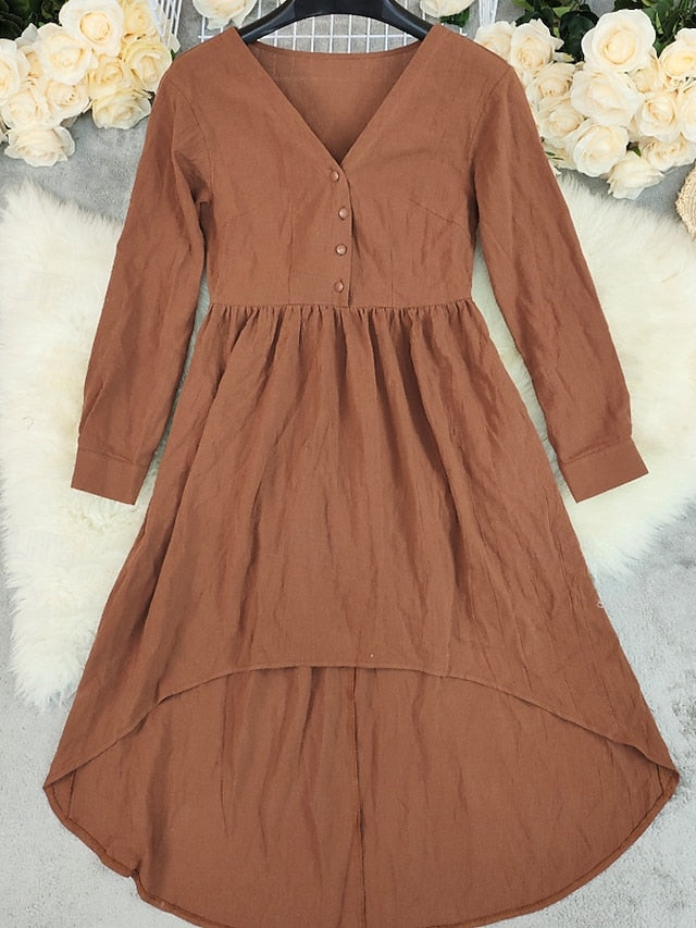 Women's Midi Dress Cotton Linen Dress Ruched Dress Fashion