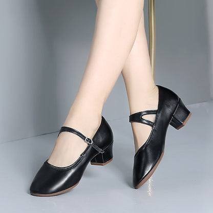 Women's with Low Mary Heel Jane Buckle Dance Gold Shoes