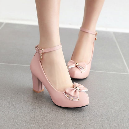 White Toe Block Dress Round Girls' Pumps Heel – Shoes