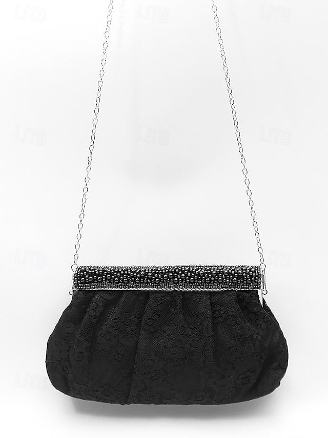 Clutch with Black Elegant Women's Beaded Evening Bag Lace