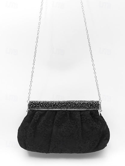 Clutch with Black Elegant Women's Beaded Evening Bag Lace