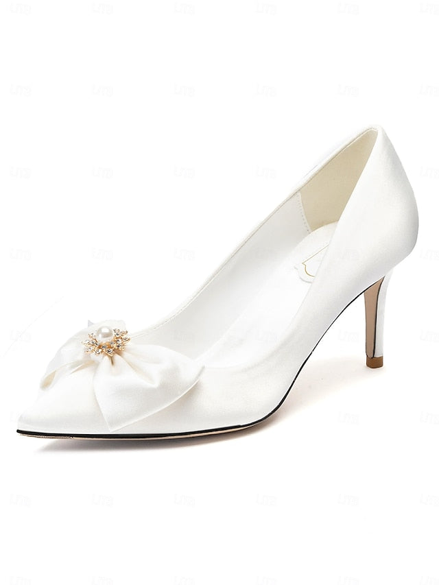 Toe Chic Bow Wedding Pointed Pumps Satin – Women's