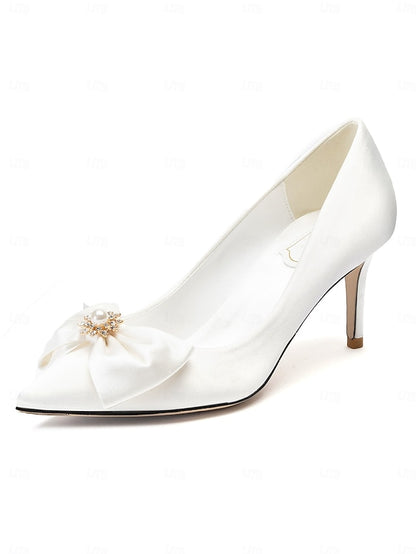Toe Chic Bow Wedding Pointed Pumps Satin – Women's