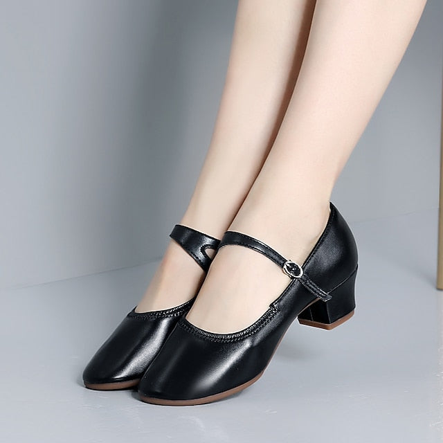 Women's with Low Mary Heel Jane Buckle Dance Gold Shoes