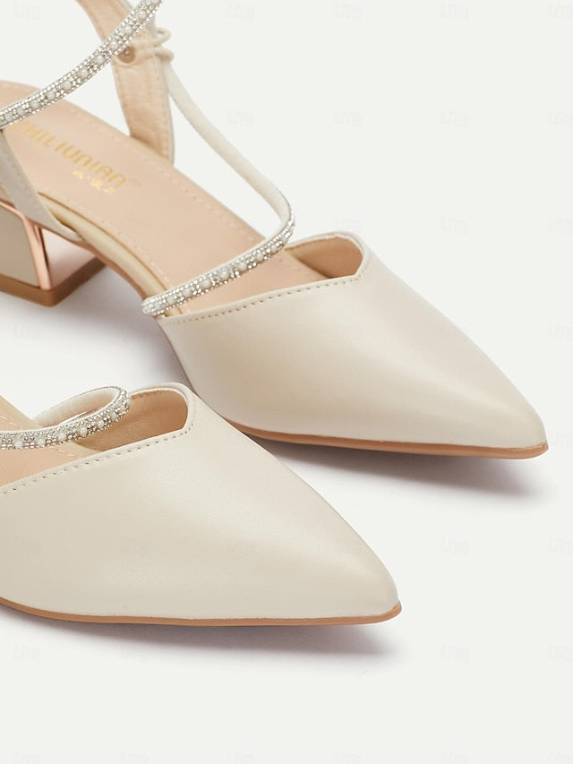 Elegant Pointed with Slingback Women's Heels Toe Rhinestone
