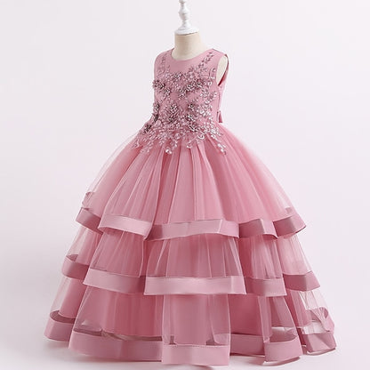 Wedding Girls' Colored Solid Sleeveless Party Kids Dress