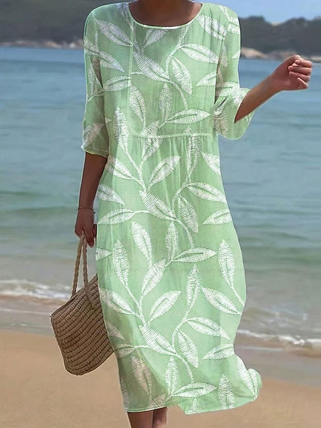 Women's Maxi Dress Kaftan 3/4 Length Sleeve Crew Neck