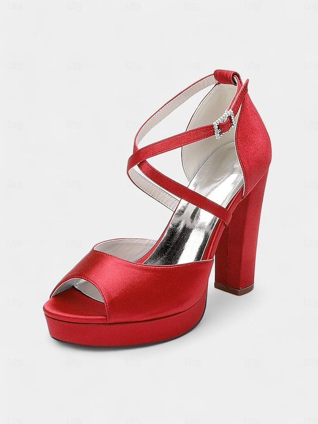 Heel and Women's Peep Platform Sandals High Toe Satin with