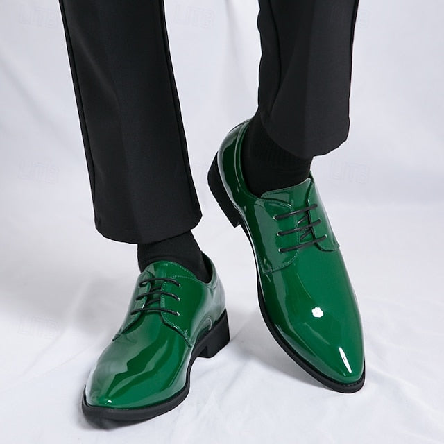 for Formal Shoes Glossy Leather Patent – Green Lace-Up Men