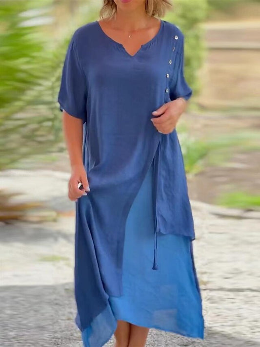 Women's Blue Black Pink Summer Spring Midi Dress Cotton