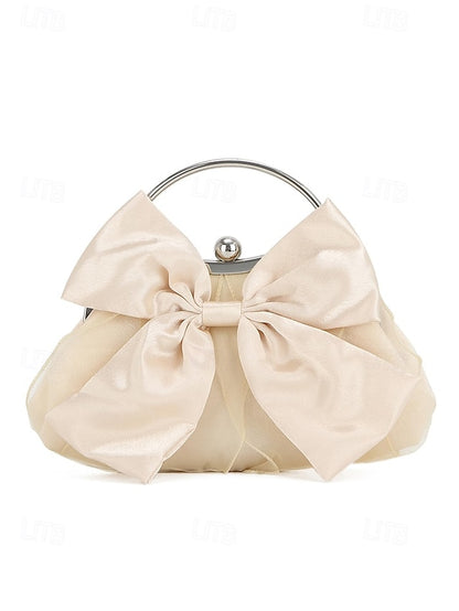 Satin Women's Clutch Evening – Bag Bow Pearl Elegant