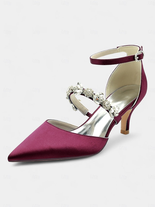 - Embellishments Rhinestone Satin Heels Black Women's with