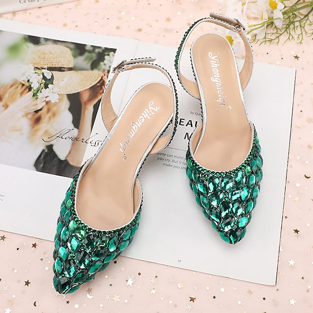 Heels Slingback Women's High Crystal Pointed-Toe Rhinestone
