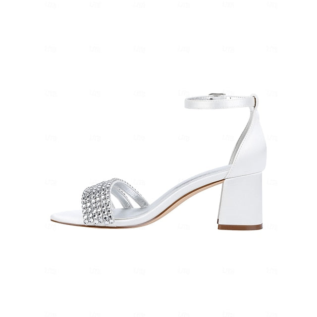 with Sandals Women's Block Heel Purple Rhinestone Satin