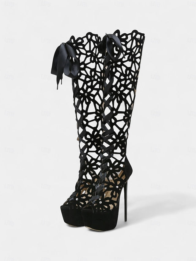 Cutout Stiletto Knee Sexy Platform Peep Women's High Boots
