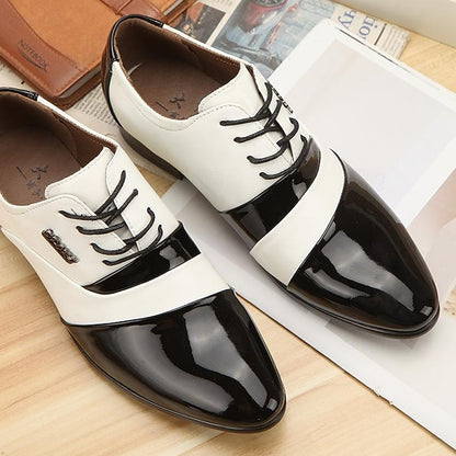 Men's White Leather Oxford Shoes – Black Faux Patent and