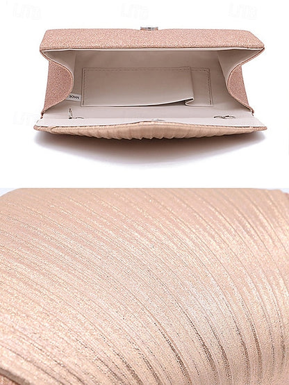 Evening Design Pleated Bag Clutch Glitter with – Champagne