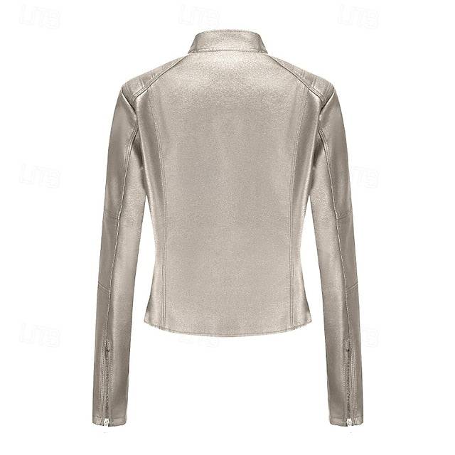 Faux Comfortable Women's Jacket Pocket Zipper Leather