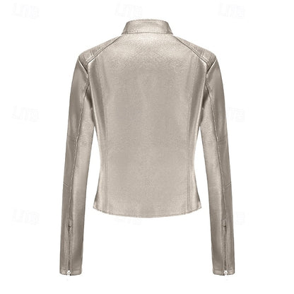 Faux Comfortable Women's Jacket Pocket Zipper Leather