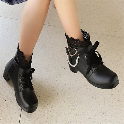 Ankle Women's – Wedding Bridal Lace-Up White Boots Shoes