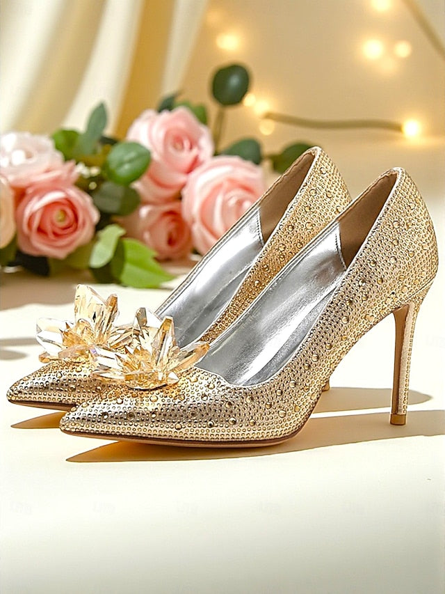 Pumps High Crystal Women's Gold Embellished Sparkly Heel -