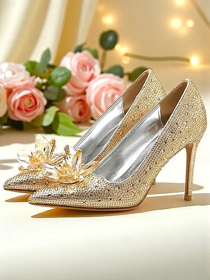 Pumps High Crystal Women's Gold Embellished Sparkly Heel -