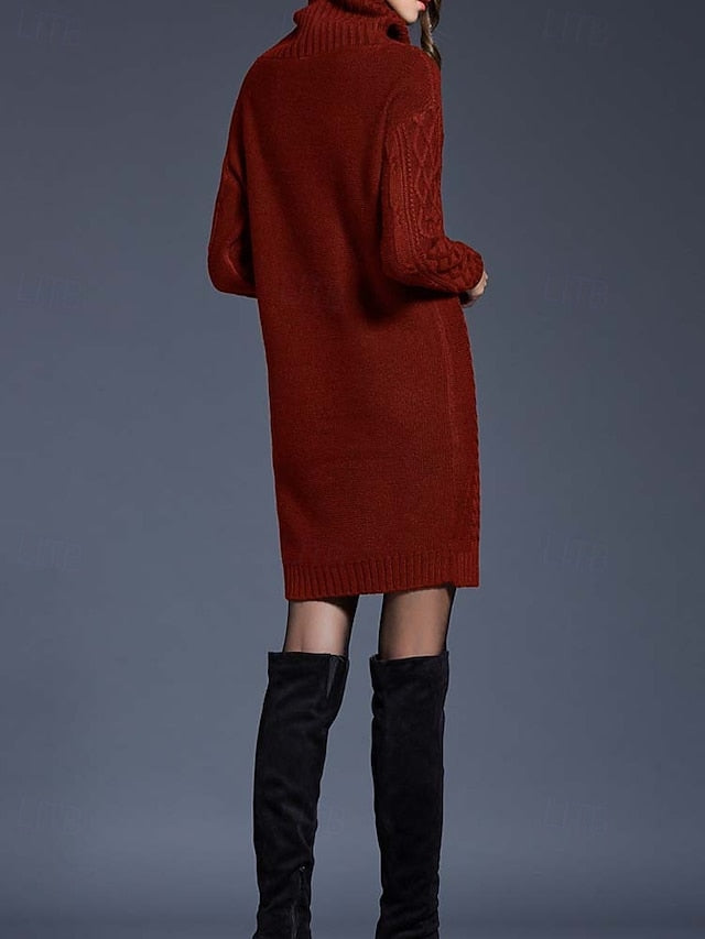 Women's Sweater Dress Casual Soft Pure Color Cable