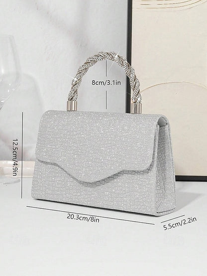 Handle Handbag with Glitter Rhinestone Women's Silver –