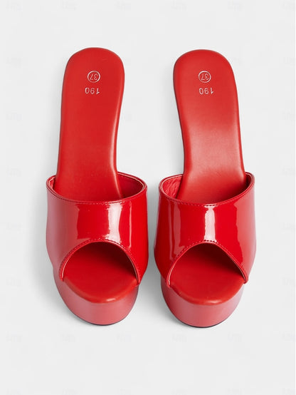 Red Women's with Heels High Patent Platform Leather
