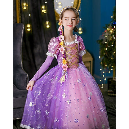 Cosplay Girl Rapunzel Princess Flower Cloak Dress