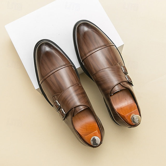 Shoes Faux Monk – Men's Strap Leather Double Dress Brown