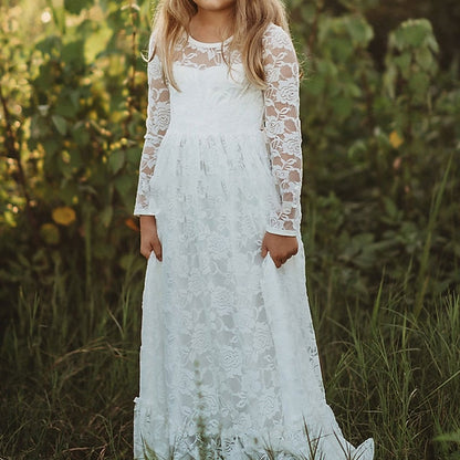 Long Girls' Solid Colored Girl Kids Dress Flower