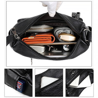 Sac bandoulière femme en cuir noir – similicuir multi-poches