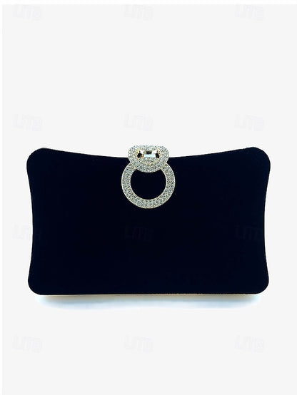 Blue Velvet Rhinestone Bag Women's Clutch with Elegant Ring