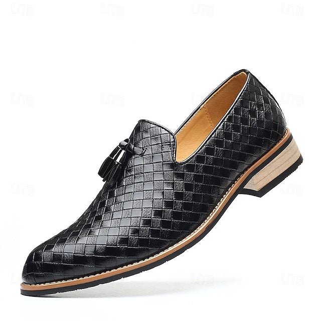 Tassel Men's Woven with Faux Leather Loafers Black Detail