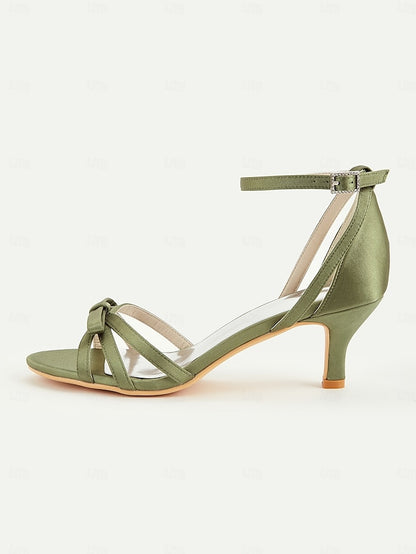 Women's Green 1950s Heel Kitten Strappy Satin Vintage