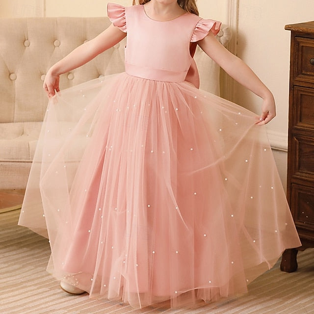 Solid Party Color Kids Dress Girl Flower Girls'