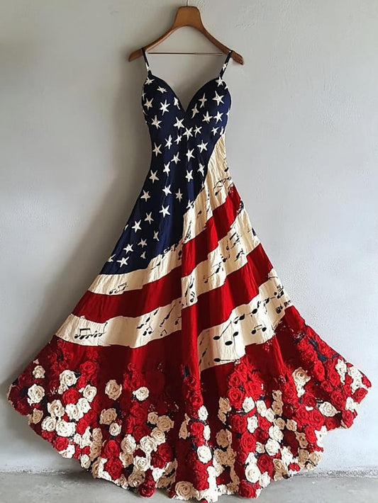 Women's Patriotic  Maxi Dress Sundress A Line Dress Slip