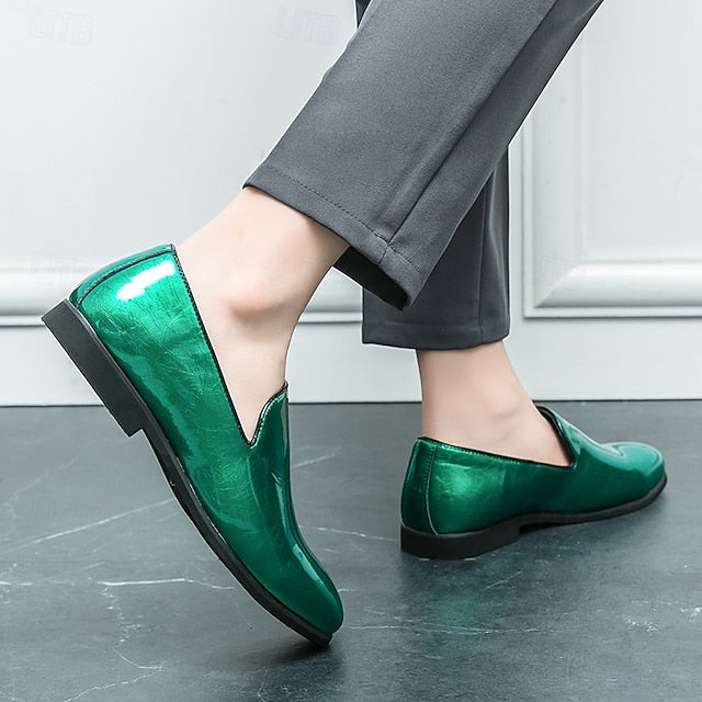 Men's Metallic Fashionable Gold Shiny Loafers Slip-On –