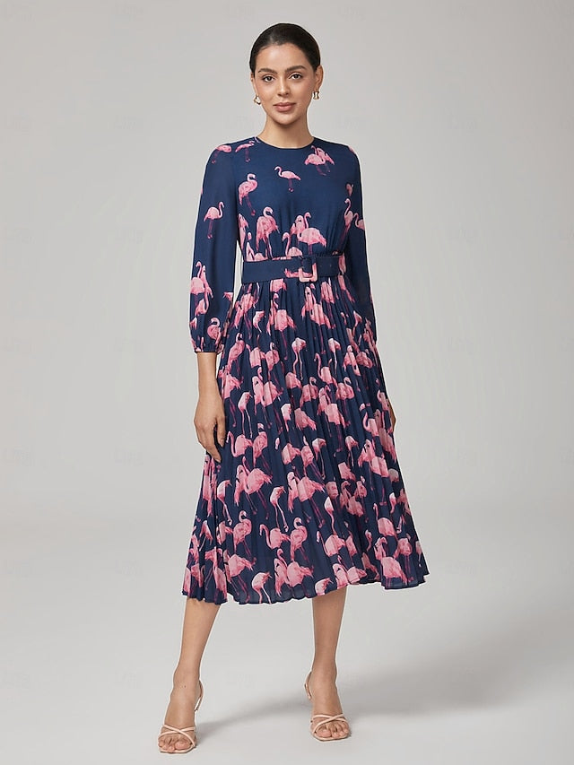 Women's Female Casual Dress Pink Flamingo Summer Fall