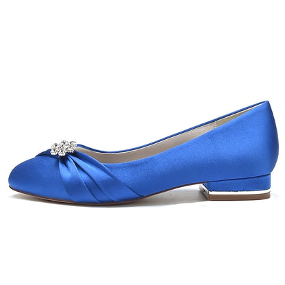 with Women's Satin Flats Rhinestone Blue Wedding Light