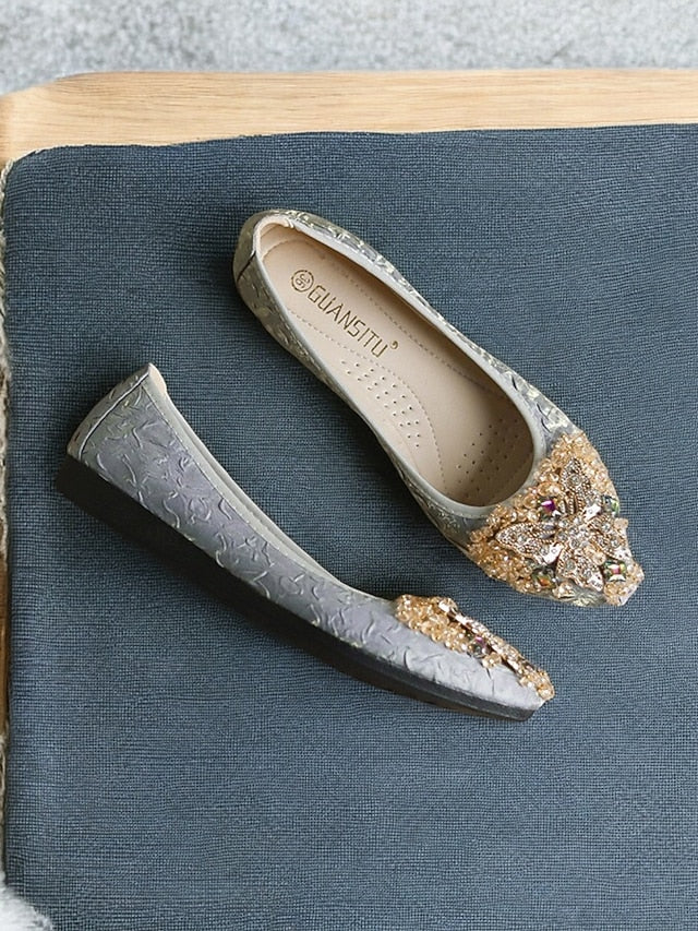 Ballet with Flats Women's Foldable Embroidered Beaded