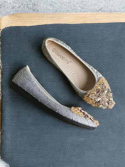 Ballet with Flats Women's Foldable Embroidered Beaded